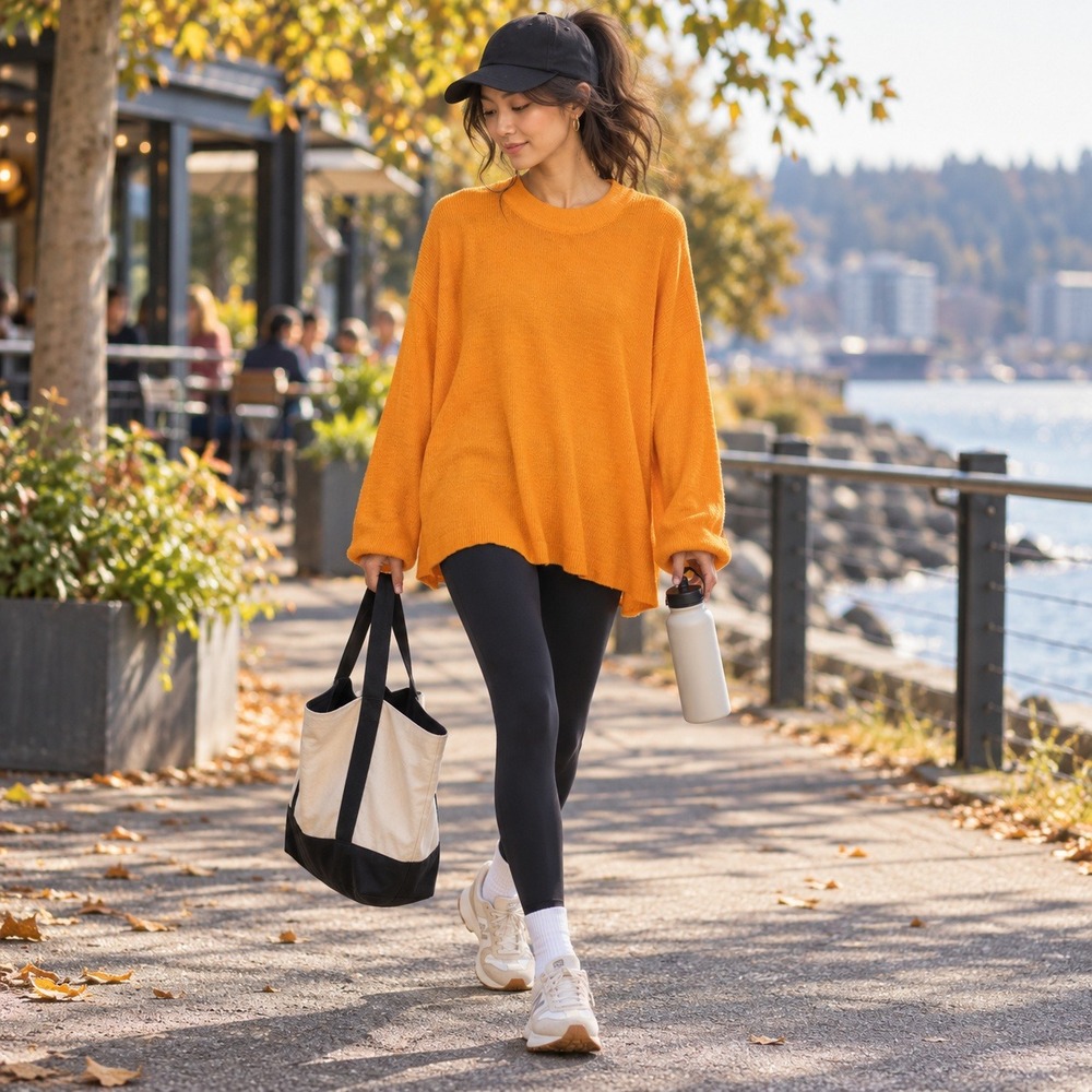 FP Beach Free People Malibu Orange Oversized Knit Sweater Crew Neck Small